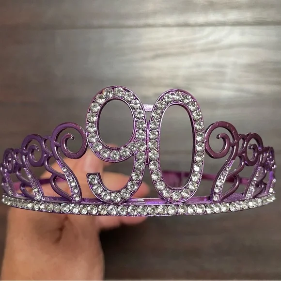 Purple and Pink Banner and 90th Birthday Rhinestone Tiara - Picture 3 of 3